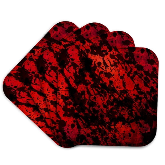 3drose, Red with Black Ink Splatter, Set of 4 Coasters - Soft