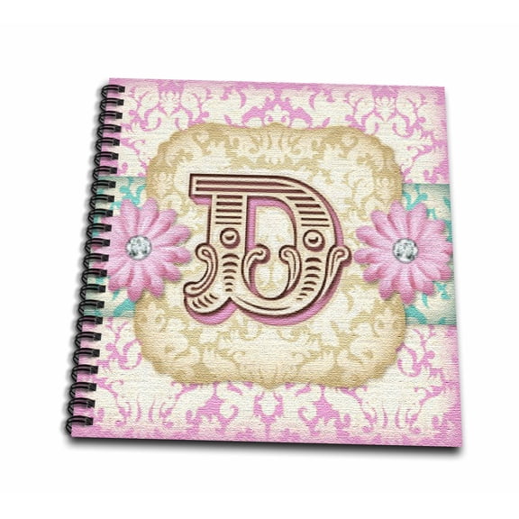 3dRose, Regal Pastel Mod Damask Monogram Initial D, Mini Notepad 4 x 4 inch