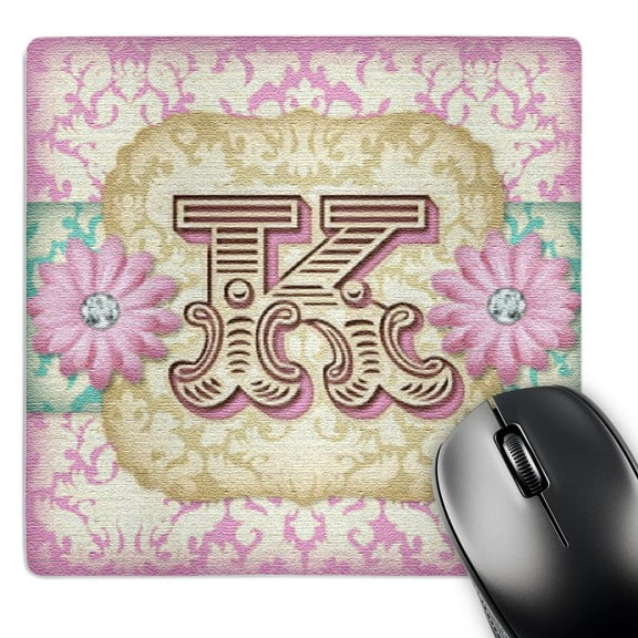 3dRose, Regal Pastel Mod Damask Monogram Initial K, MousePad