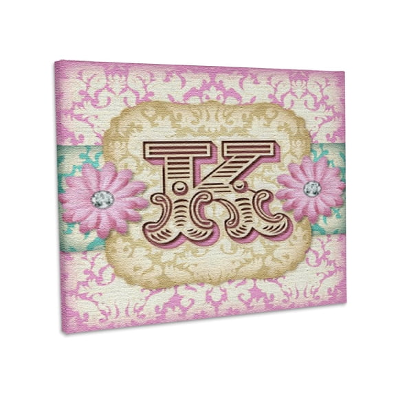 3dRose, Regal Pastel Mod Damask Monogram Initial K, Museum Grade Canvas Wrap 14x11