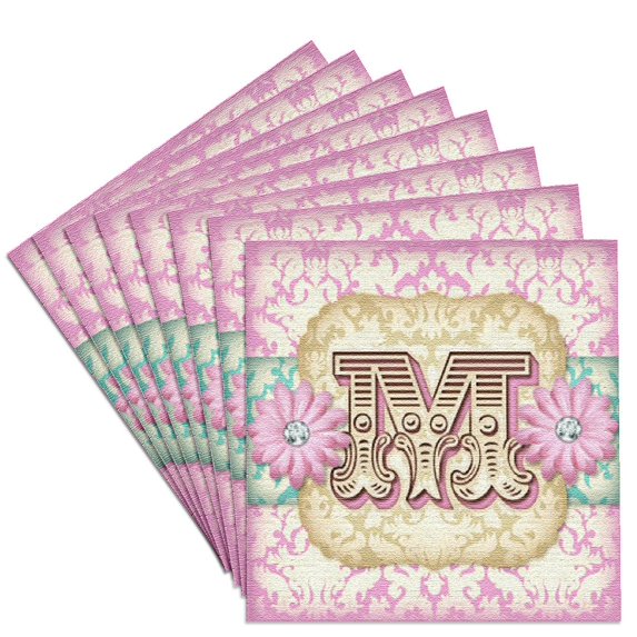 3dRose, Regal Pastel Mod Damask Monogram Initial M, Set of 8 Ceramic Tile Coasters