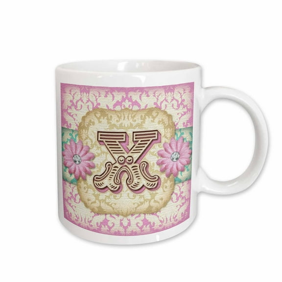 3drose, Regal Pastel Mod Damask Monogram Initial X, 11oz Mug