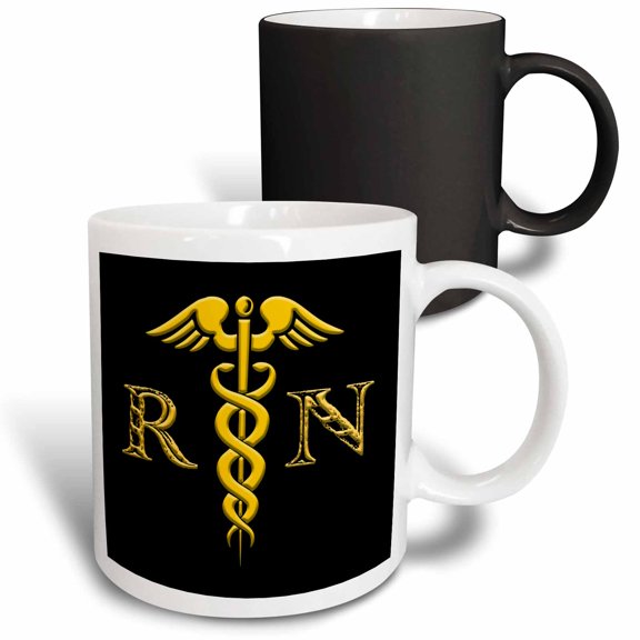 3drose, Registered Nurse Abbreviation and a Caduceus Medical Symbol Image, 11oz Magic Transforming Mug