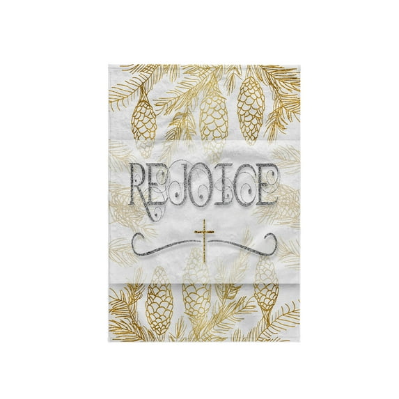 3dRose, Rejoice with Image of Silver Gold Cross and Pines Religious Christmas, 15x22 Hand Towel