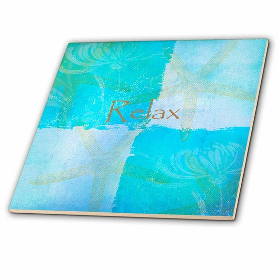 3dRose, Relax Starfish Aqua and Blue Beach Theme with Ocean Colors, 12 Inch Ceramic Tile