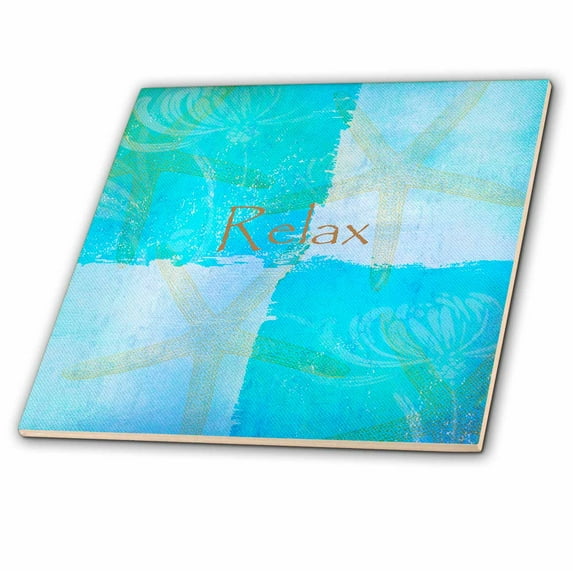 3dRose, Relax Starfish Aqua and Blue Beach Theme with Ocean Colors, 8 Inch Glass Tile