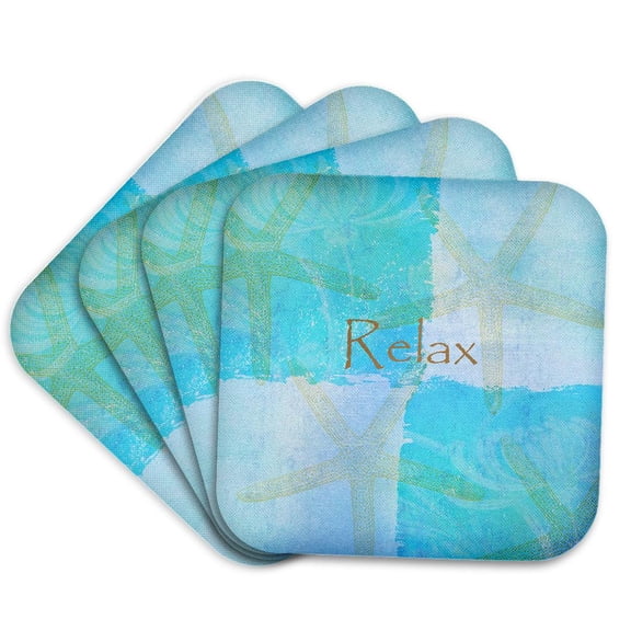 3dRose, Relax Starfish Aqua and Blue Beach Theme with Ocean Colors, set of 4 Coasters - Soft
