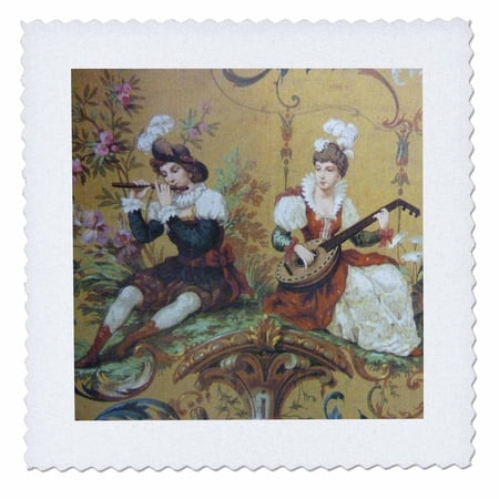 3dRose, Renaissance Couple Play Music, 6x6 inch quilt square