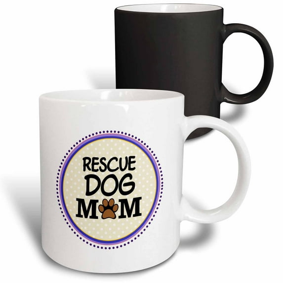 3drose, Rescue Dog Mom - Doggie Mama by Breed - Paw Print Mum Love - Doggy Lover - Pet Owner Purple Circle, 11oz Magic Transforming Mug