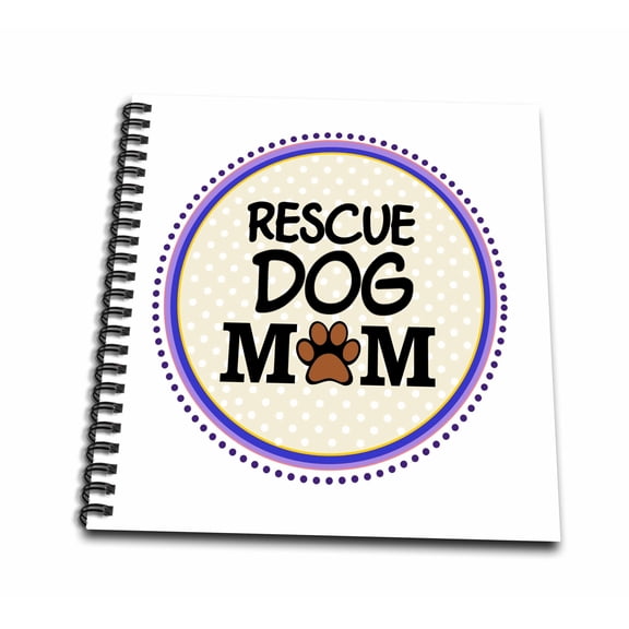 3dRose, Rescue Dog Mom - Doggie mama by breed - paw print mum love - doggy lover - pet owner purple circle, Memory Book 12 x 12 inch