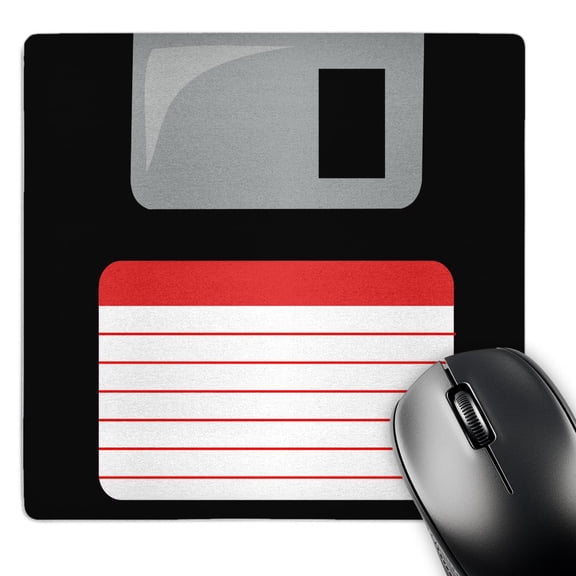 3dRose, Retro 90s computer black floppy disk graphic design with red label - 1990s - ninties computer tech, MousePad