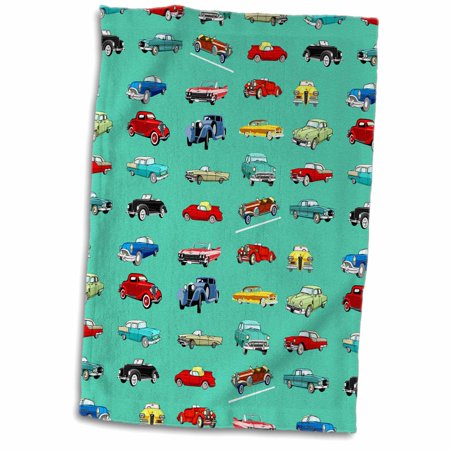3dRose Retro Cars on Turquoise - Towel, 15 by 22-inch