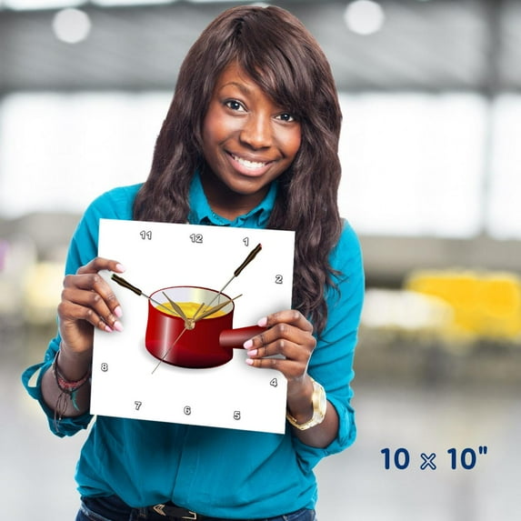 3dRose, Retro Fondue Pot With Cheese, 10x10 Wall Clock