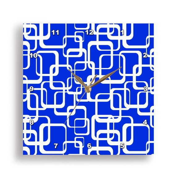 3dRose, Retro MCM Square Motif Vintage Pattern 2 Blue, 15x15 Wall Clock