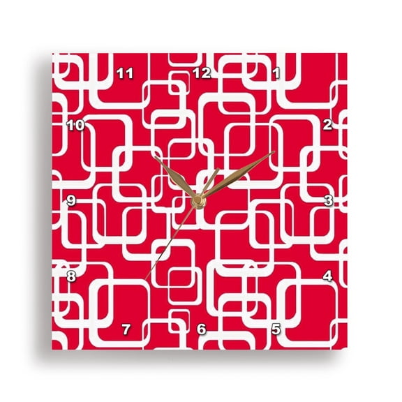 3dRose, Retro MCM Square Motif Vintage Pattern Red, 10x10 Wall Clock