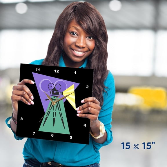 3dRose, Retro Movie Camera, 15x15 Wall Clock