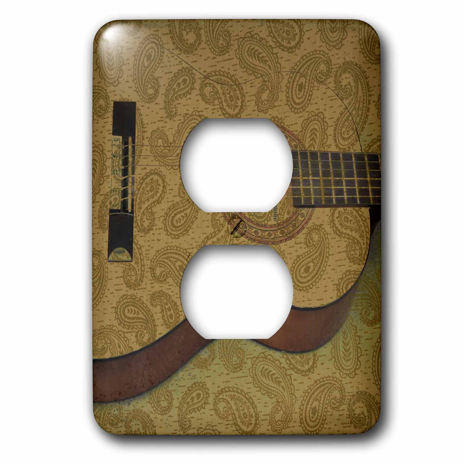 3dRose, Retro Paisley Guitar - Bohemian Musical Art, 2 plug outlet cover