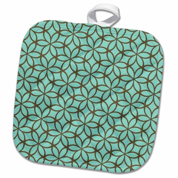 3dRose, Retro Pattern, print aqua with brown, 8x8 Potholder