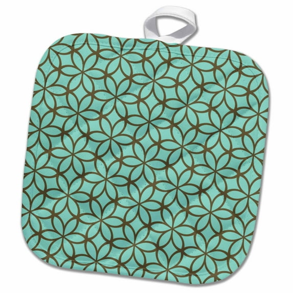 3dRose, Retro Pattern, print aqua with brown, 8x8 Potholder
