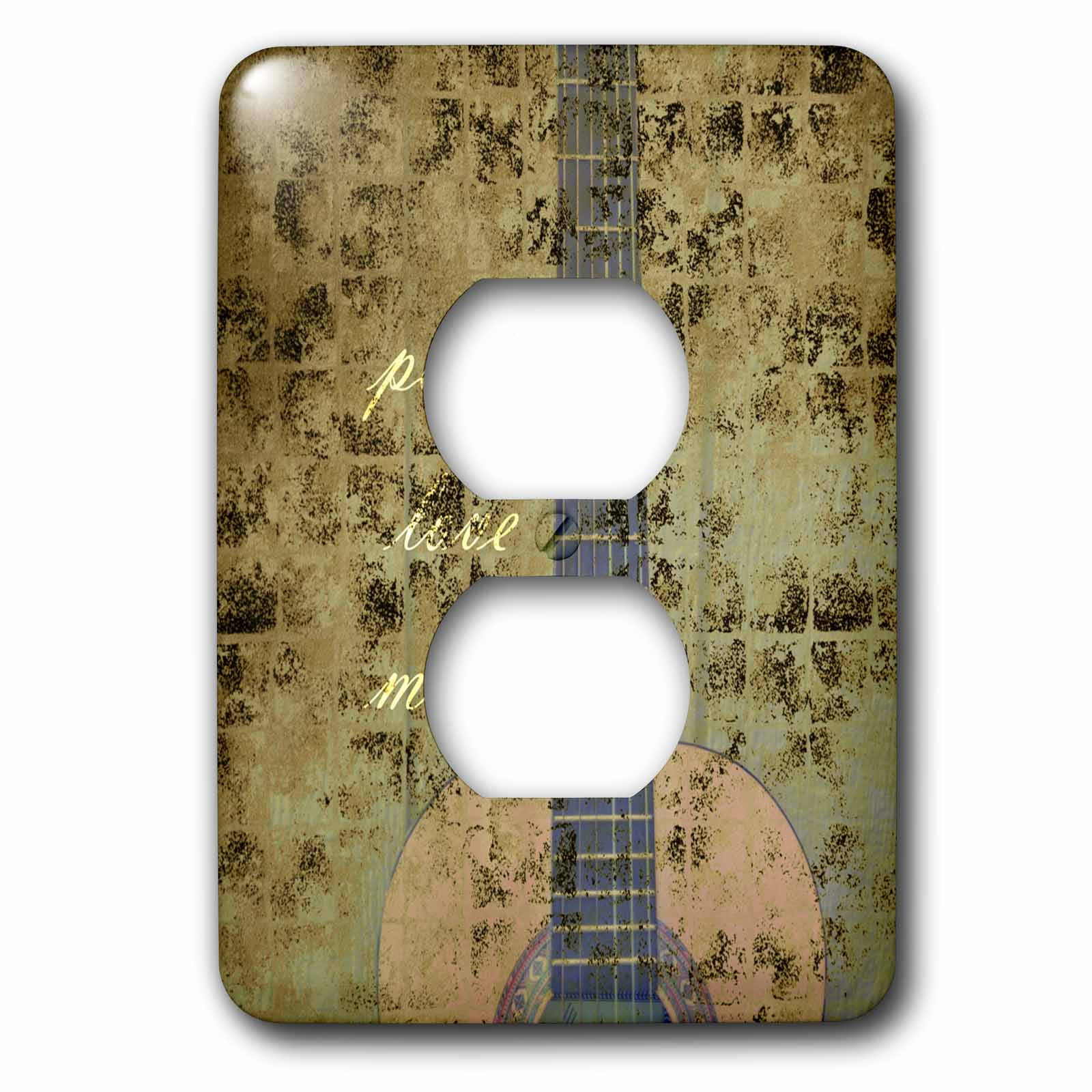 3dRose, Retro Peace, Love and Music Bohemian Guitar - Musical Art, 2 plug outlet cover
