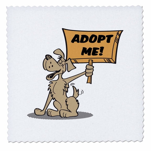 3dRose, Retro Style Cartoon Dog Holding Adopt Me Sign Pet Adoption Cartoon, 10x10 inch quilt square