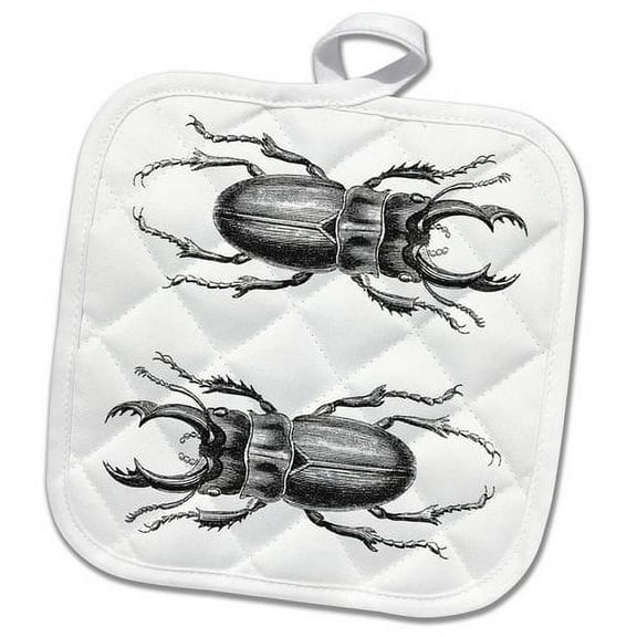 3dRose, Retro bug drawing black and white, 8x8 Potholder