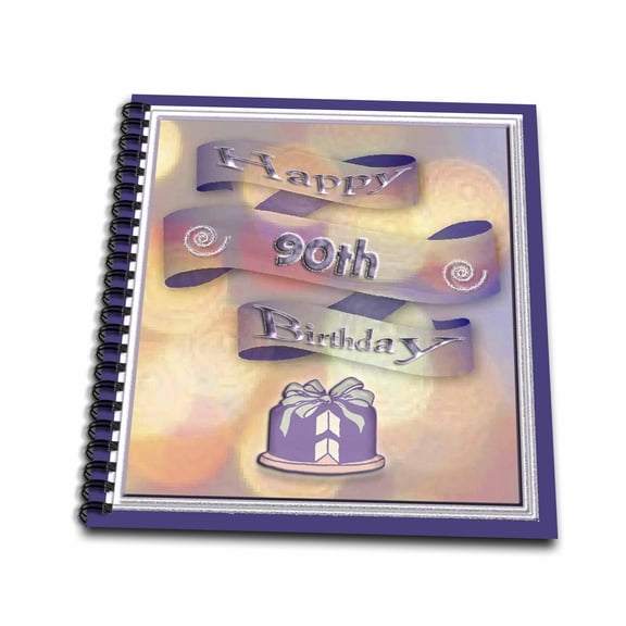 3dRose, Ribbon and Cake Happy 90th Birthday, Memory Book 12 x 12 inch