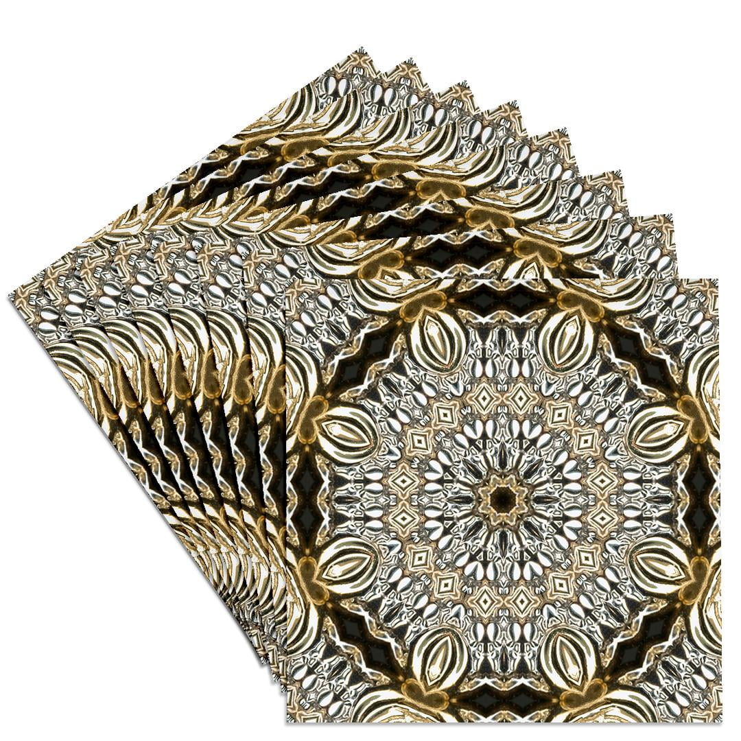 3drose, Rich Jewelry Elegant Gold Flower Mandala, Set of 8 Ceramic Tile Coasters