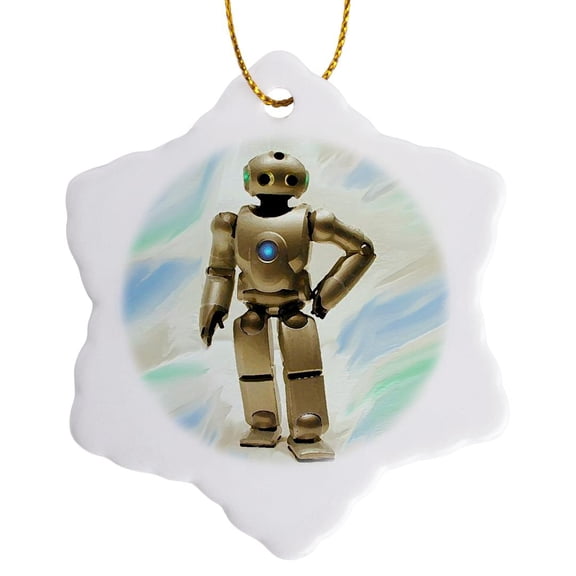 3drose, Robot, 3 inch Snowflake Porcelain Ornament