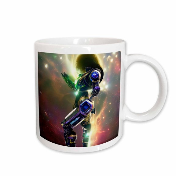 3drose, Robotic Woman in Space. Discovery of New Planet. Fantasy Art Gift, 15oz Mug