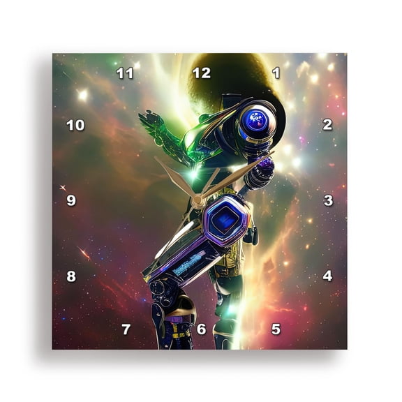 3dRose, Robotic woman in space. Discovery of new planet. Fantasy art gift, 15x15 Wall Clock