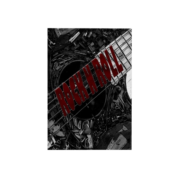 3dRose, Rock and Roll written in bold red on a black and white guitar, 15x22 Hand Towel