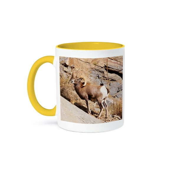 3dRose, Rocky mountain Bighorn sheep, Ram, wildlife - US06 PWO0019 - PiperAnne Worcester, 11oz Two-Tone Yellow Mug