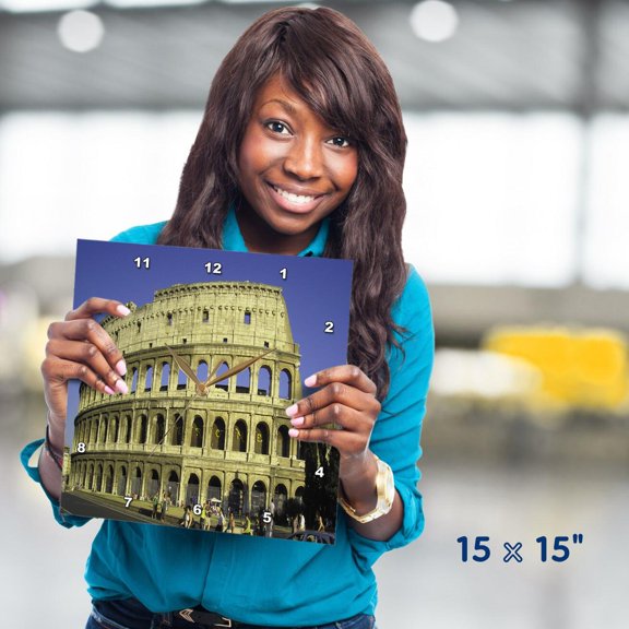 3dRose, Rome, Italy Colosseum, blue sky, 15x15 Wall Clock