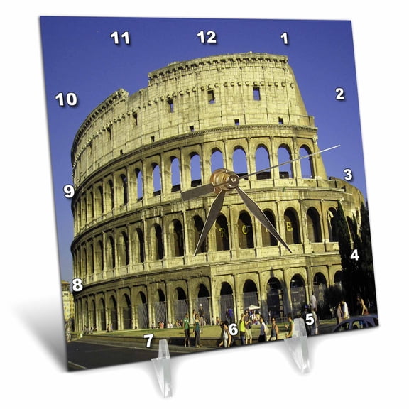3dRose, Rome, Italy Colosseum, blue sky, 6x6 Desk Clock