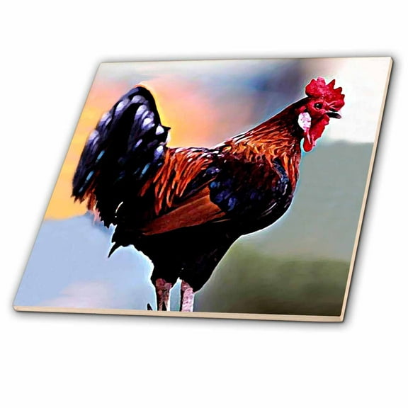 3dRose, Rooster, 4 Inch Glass Tile