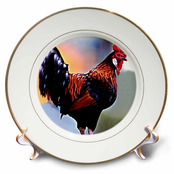 3dRose, Rooster, 8 inch Porcelain Plate
