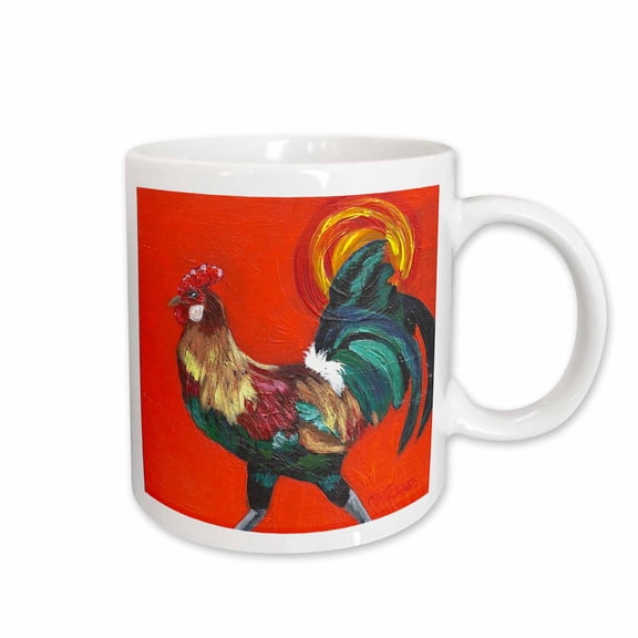 3drose, Rooster on Orange Background, 11oz Mug