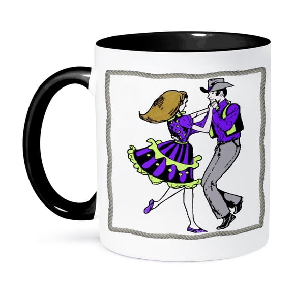3dRose, Rope Framed Line Dancing Couple, 15oz Two-Tone Black Mug