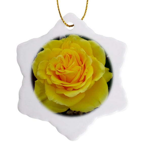 3drose, Rose Yellow, 3 inch Snowflake Porcelain Ornament