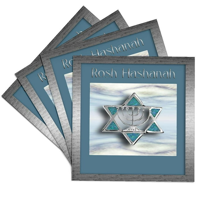 3dRose, Rosh Hashanah Star of David, Set of 4 Ceramic Tile Coasters