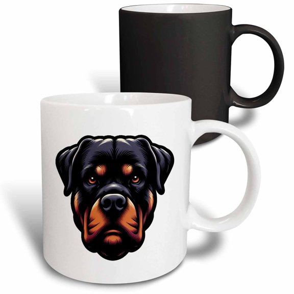 3drose, Rottweiler Dog Portrait, 11oz Magic Transforming Mug