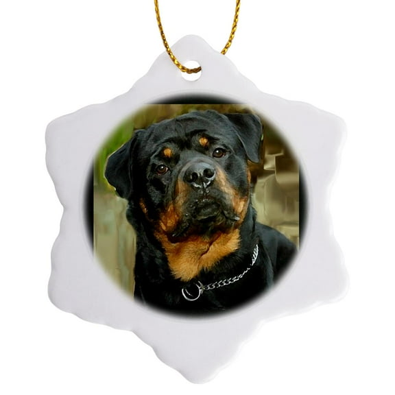 3drose, Rottweiler Portrait, 3 inch Snowflake Porcelain Ornament
