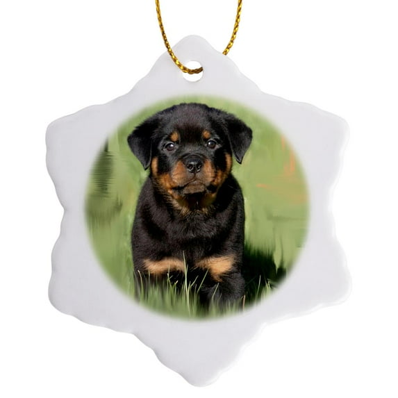 3drose, Rottweiler Puppy, 3 inch Snowflake Porcelain Ornament