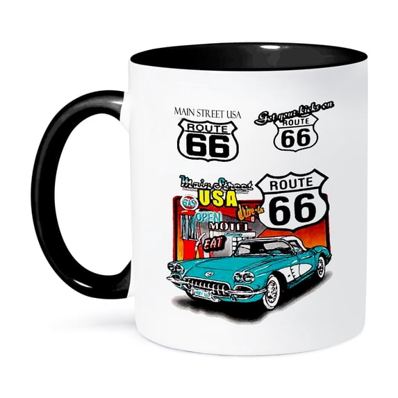 3dRose, Route 66, 11oz Two-Tone Black Mug