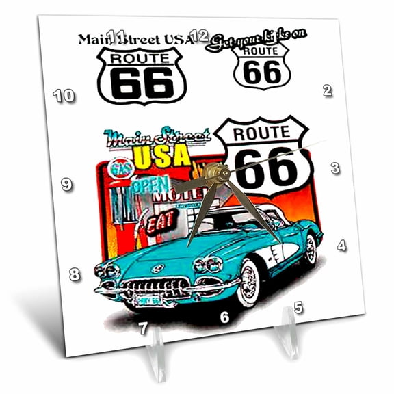 3dRose, Route 66, 6x6 Desk Clock