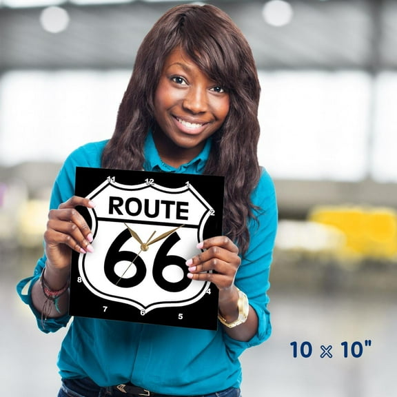 3dRose, Route 66, Black and White, 10x10 Wall Clock
