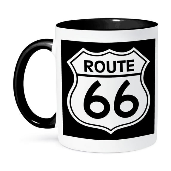 3dRose, Route 66, Black and White, 15oz Two-Tone Black Mug