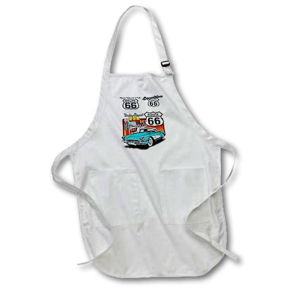 3dRose, Route 66, Medium Length Apron with Pouch Pockets 22w x 24l