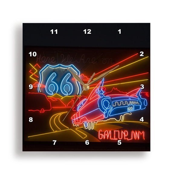 3dRose, Route 66 Neon sign - Gallup Chamber of Commerce - US32 TDR0060 - Trish Drury, 10x10 Wall Clock